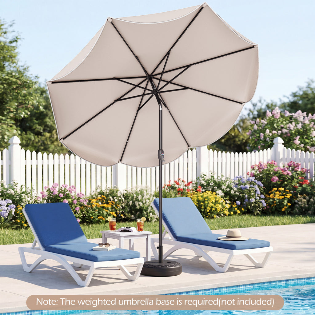 9 FT Scalloped Solar Patio Umbrella Market Table with 24 LED Lights