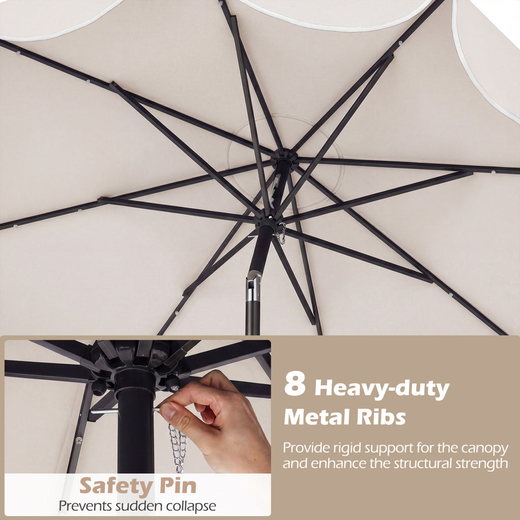 9 FT Scalloped Solar Patio Umbrella Market Table with 24 LED Lights