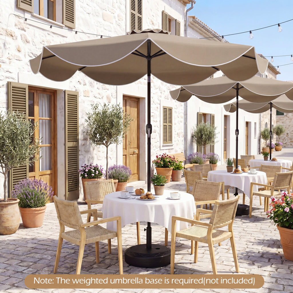9 FT Scalloped Solar Patio Umbrella Market Table with 24 LED Lights