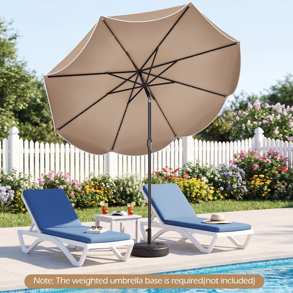 9 FT Scalloped Solar Patio Umbrella Market Table with 24 LED Lights