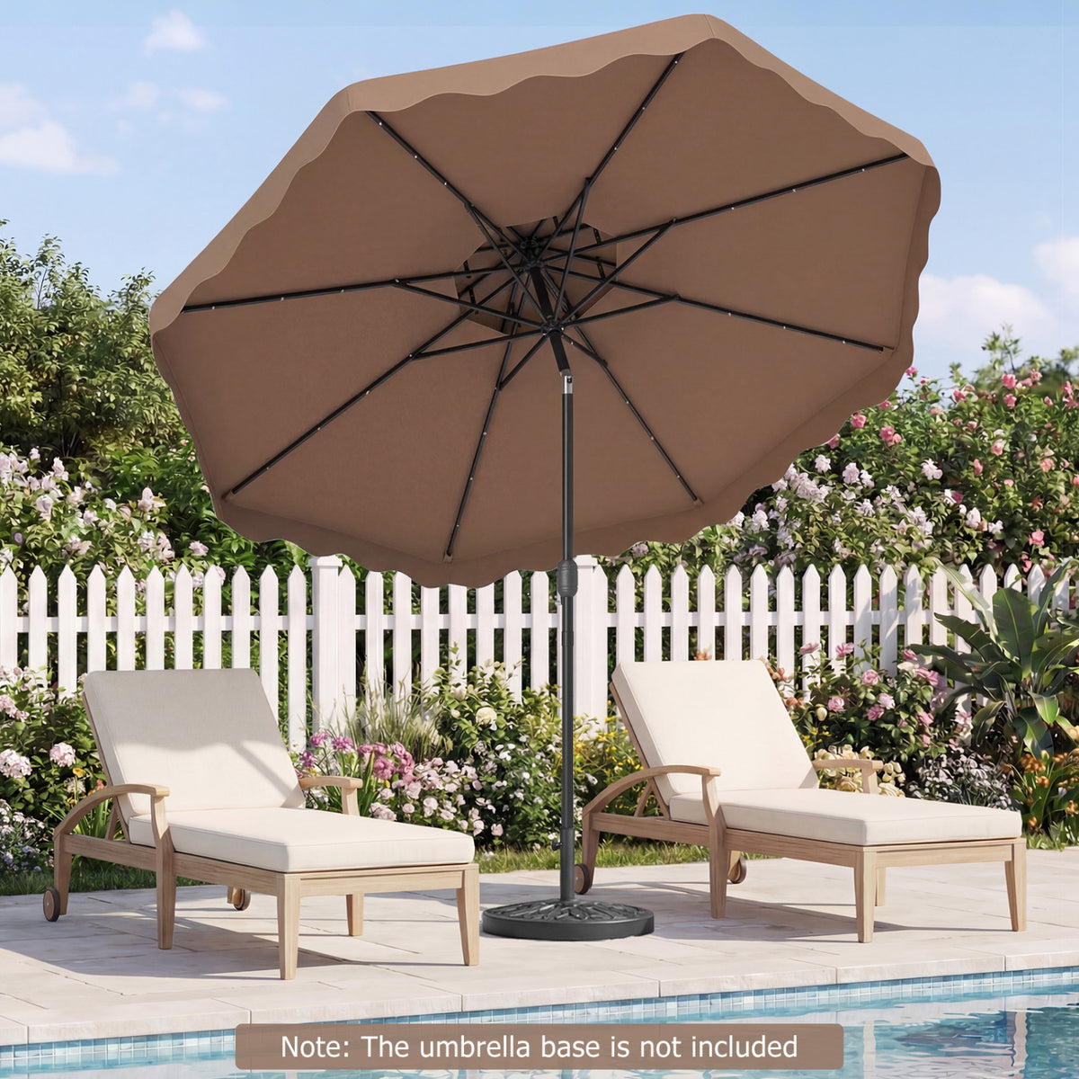 9 ft Solar LED Patio Umbrella with Tilt & Crank, 24 Lights – Brown