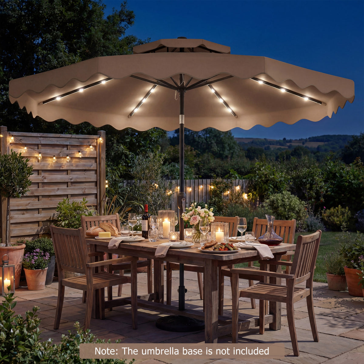 9 ft Solar LED Patio Umbrella with Tilt & Crank, 24 Lights – Brown