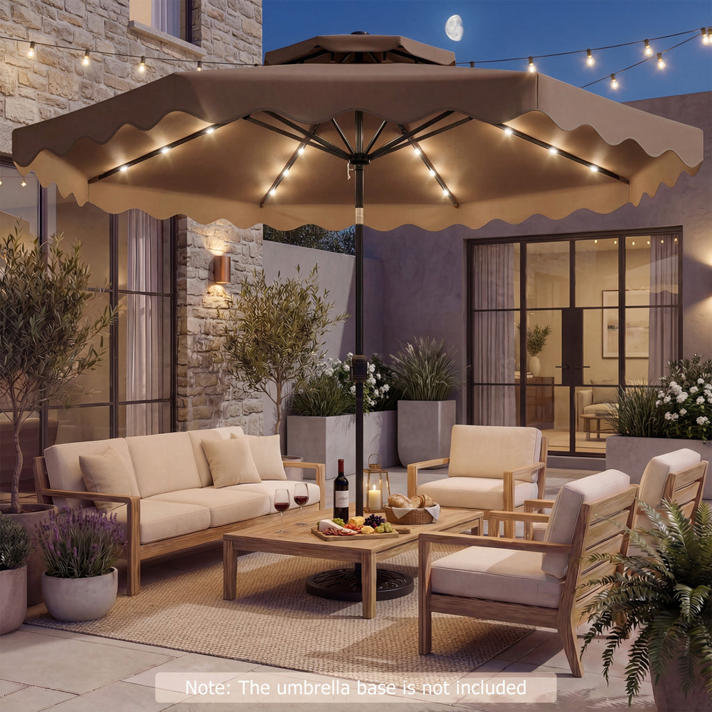 9 ft Solar LED Patio Umbrella with Tilt & Crank, 24 Lights – Brown