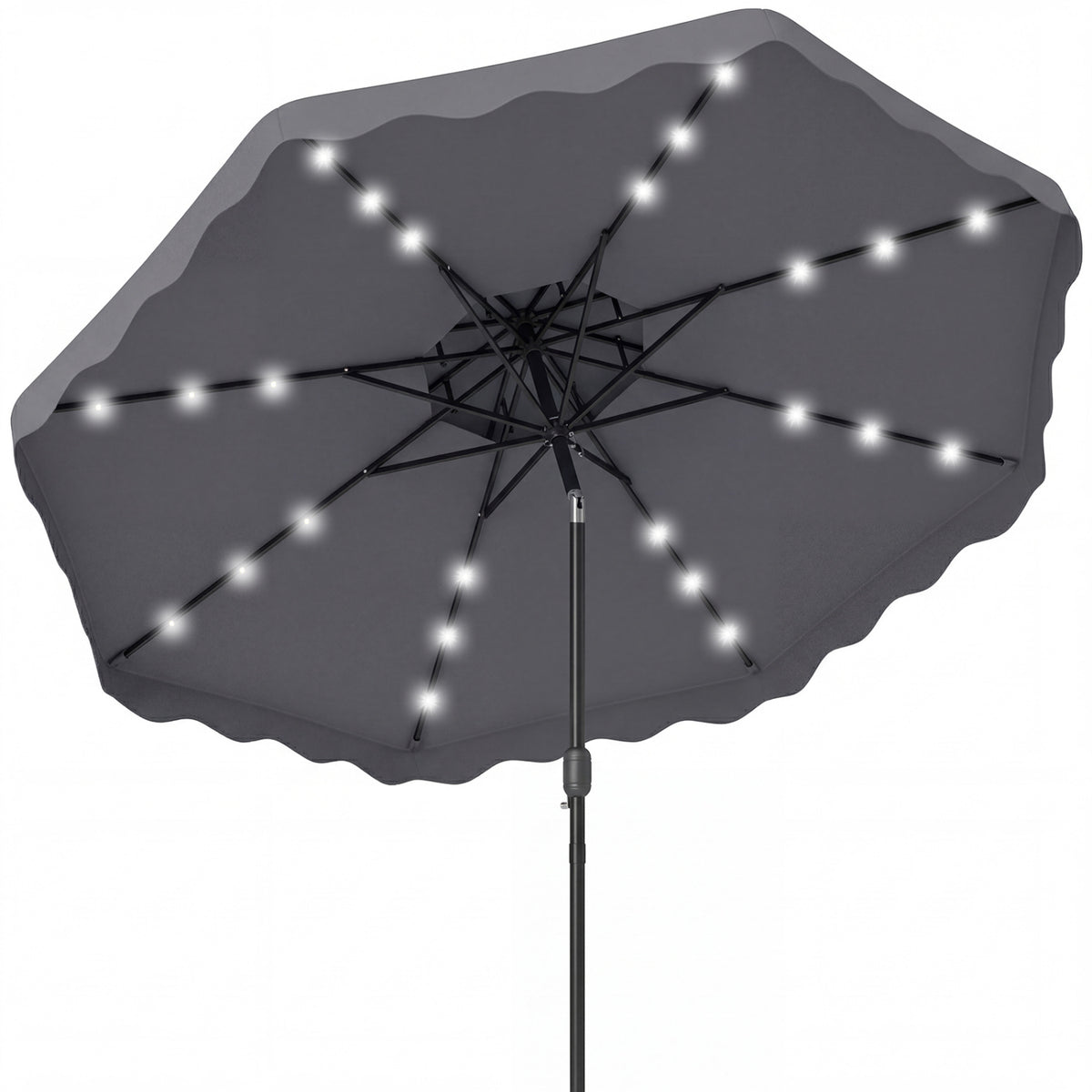 9 FT Solar LED Patio Umbrella with Crank Tilt – 24 LED Lights, Gray