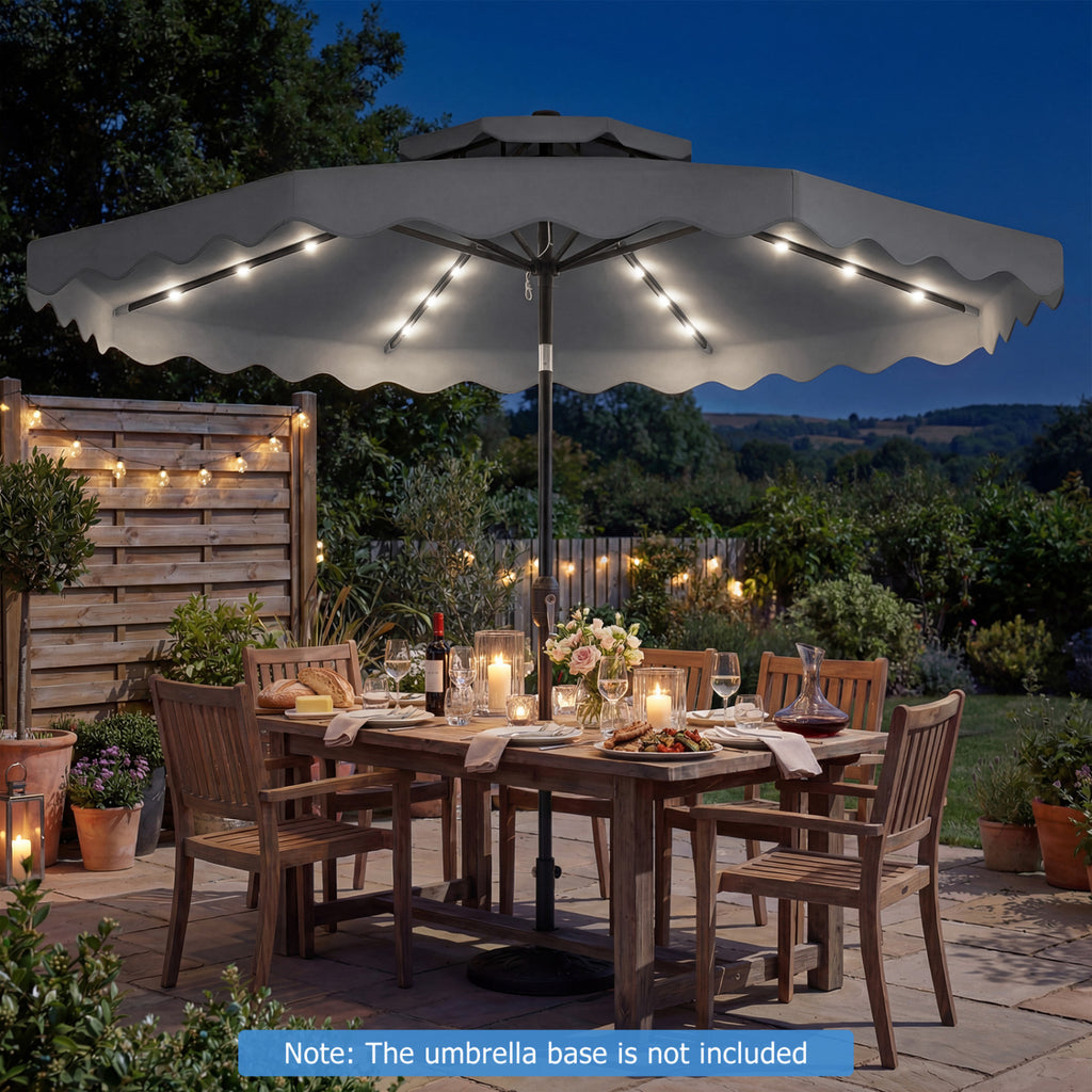 9 FT Solar LED Patio Umbrella with Crank Tilt – 24 LED Lights, Gray