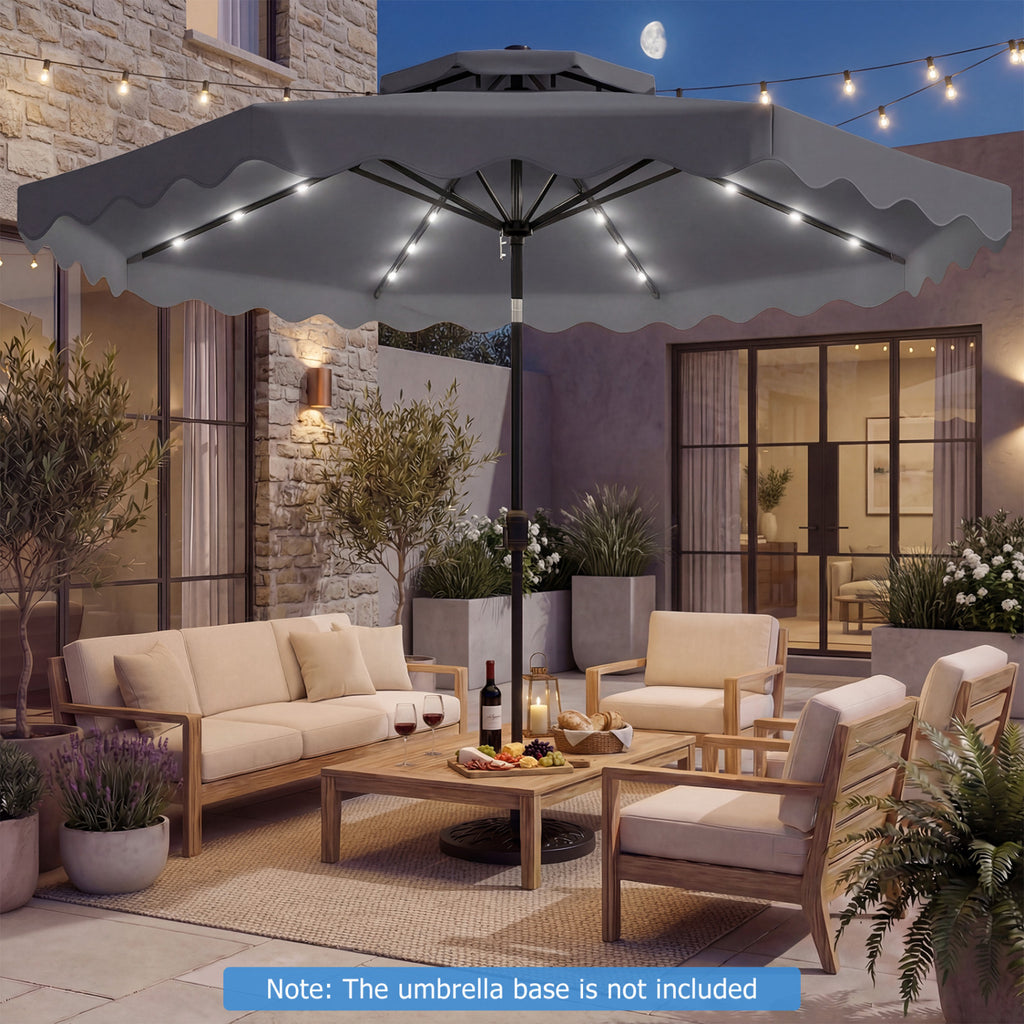 9 FT Solar LED Patio Umbrella with Crank Tilt – 24 LED Lights, Gray