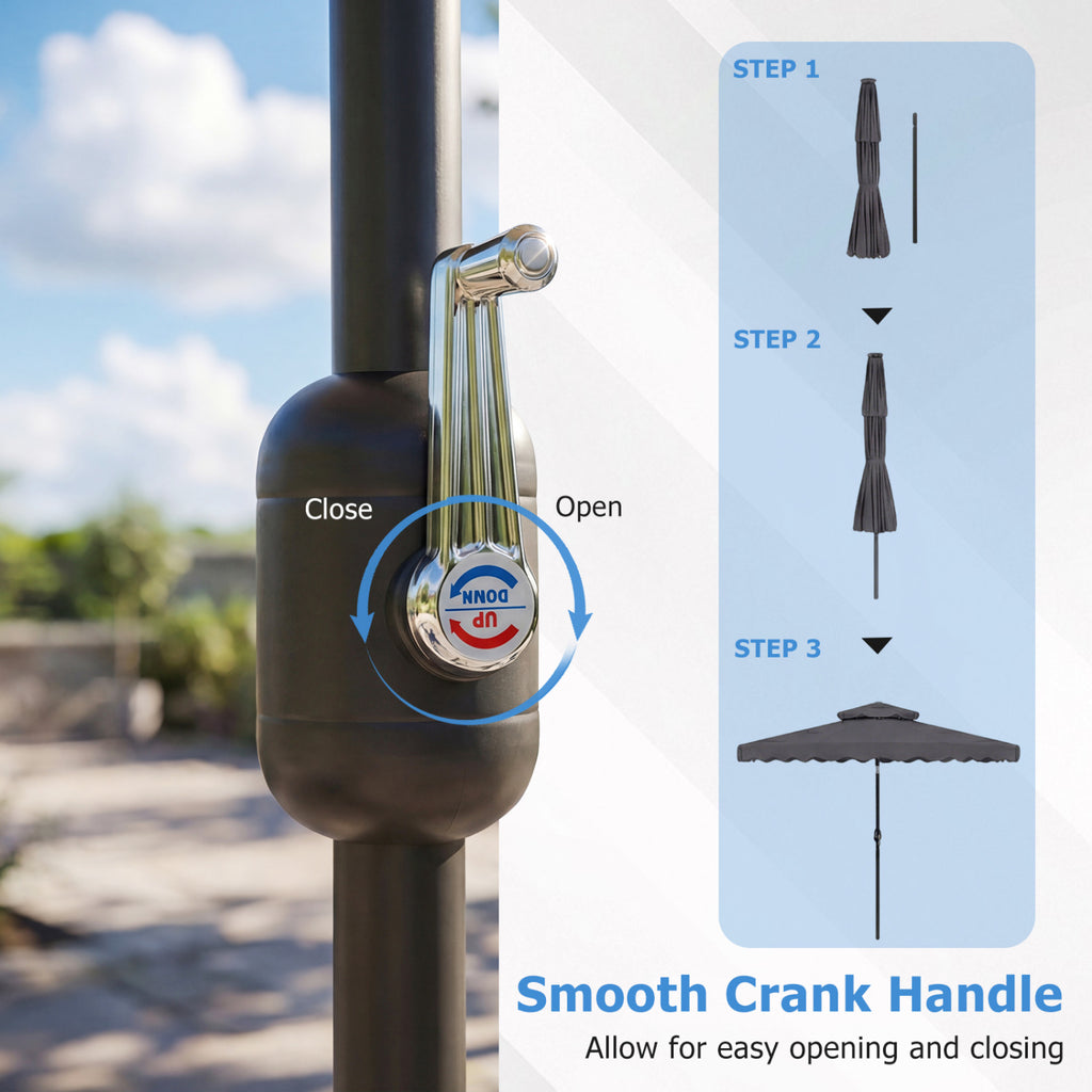 9 FT Solar LED Patio Umbrella with Crank Tilt – 24 LED Lights, Gray