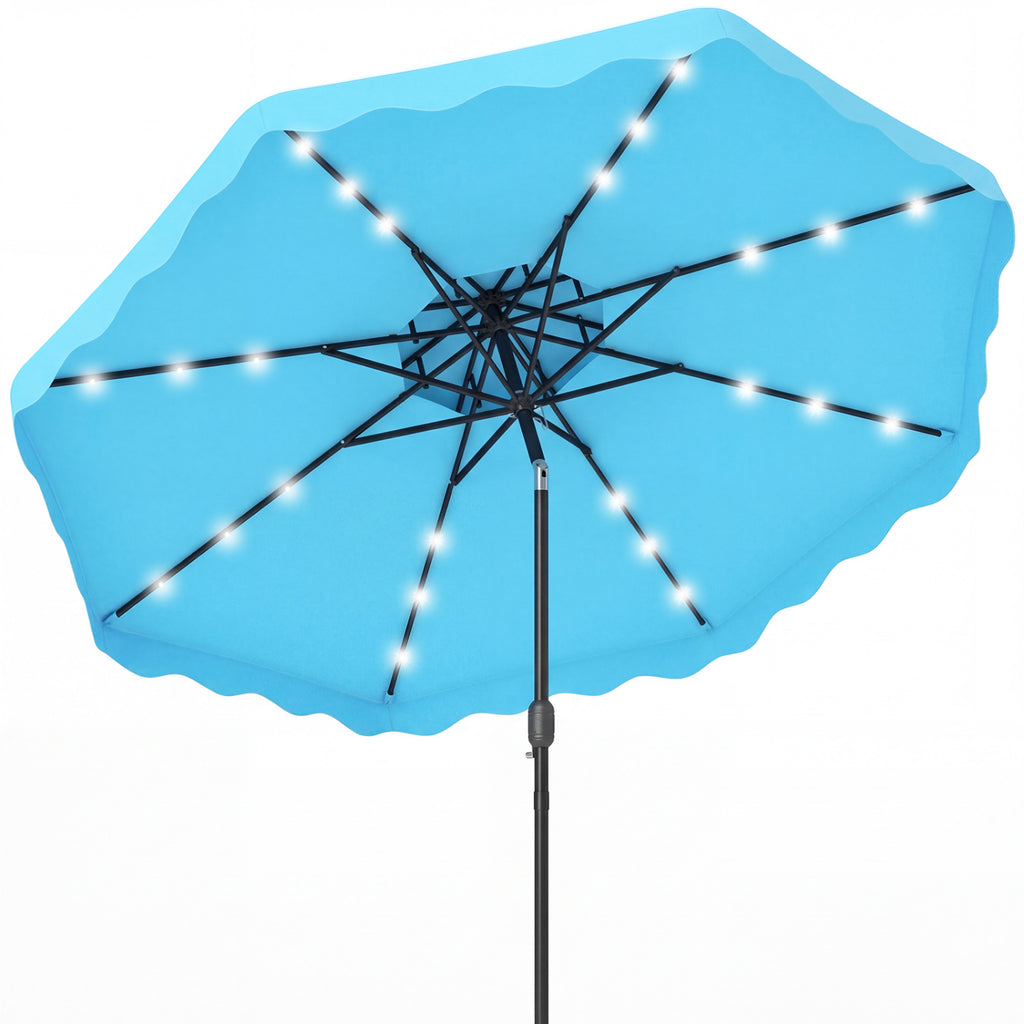 9 FT Solar LED Patio Umbrella Push-Button Tilt and Crank 24 Lights 8