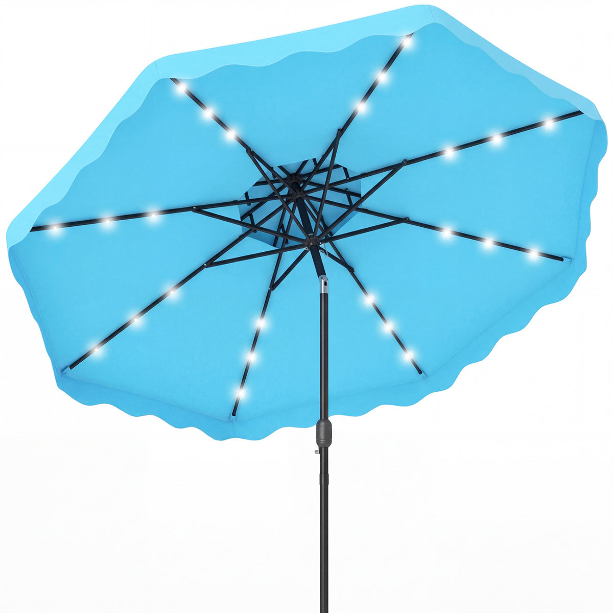 9 FT Solar LED Patio Umbrella Push-Button Tilt and Crank 24 Lights 8