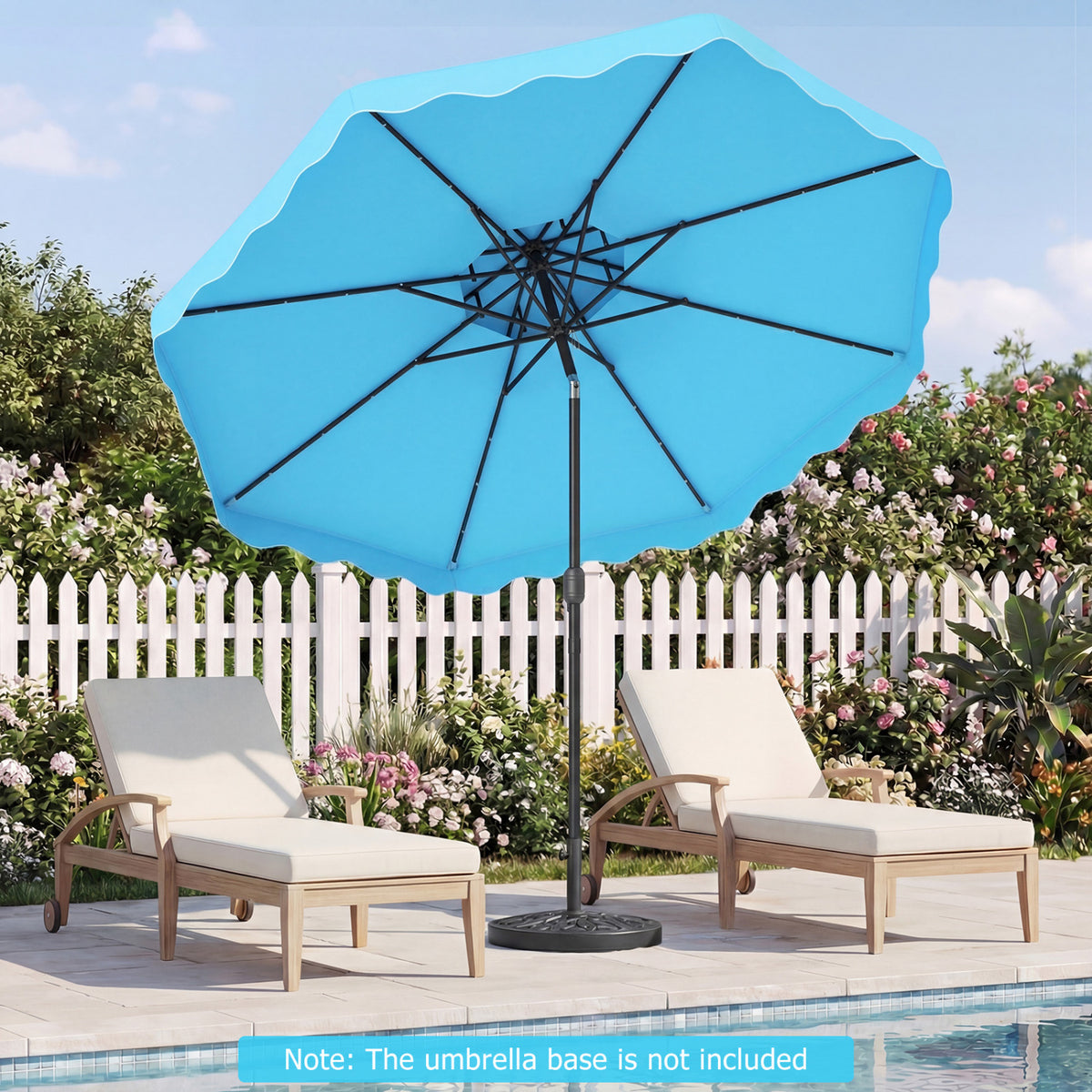 9 FT Solar LED Patio Umbrella Push-Button Tilt and Crank 24 Lights 8