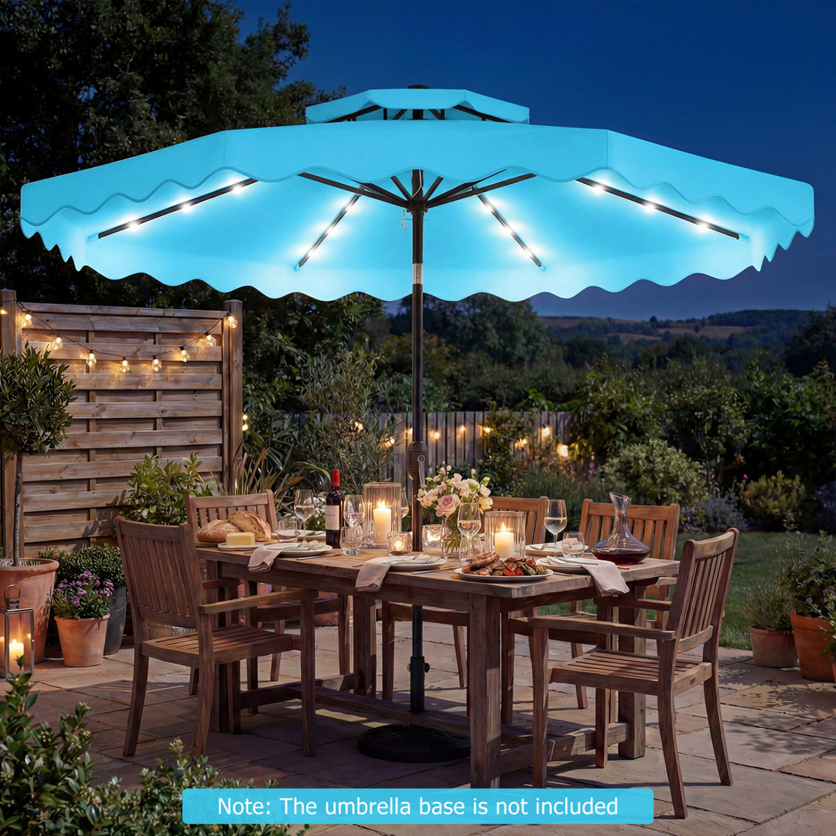 9 FT Solar LED Patio Umbrella Push-Button Tilt and Crank 24 Lights 8