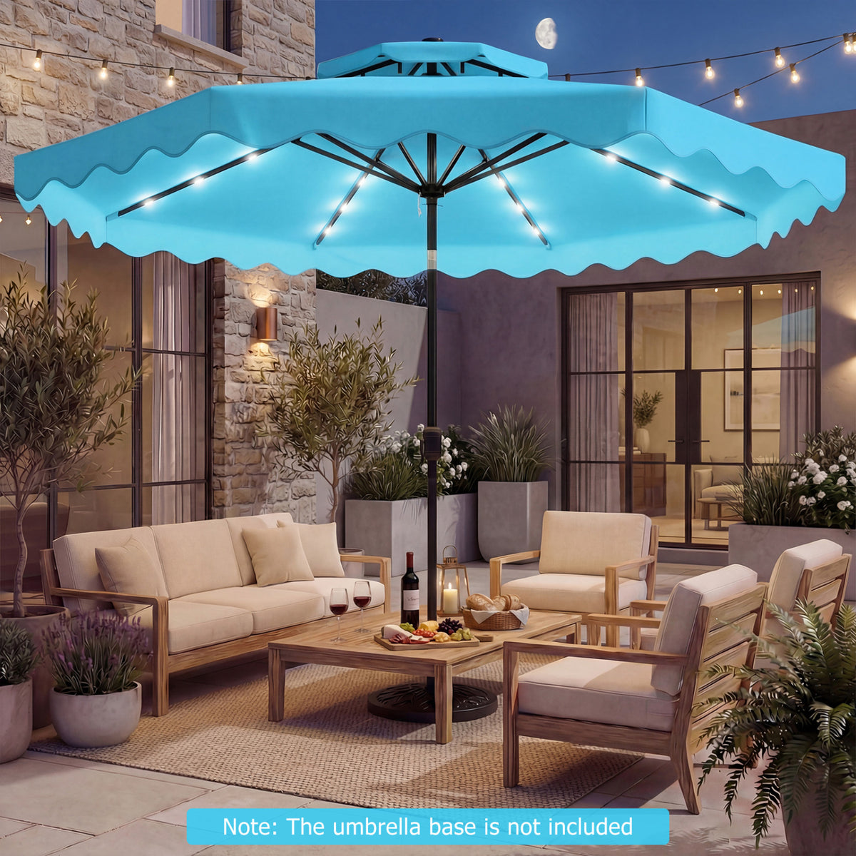 9 FT Solar LED Patio Umbrella Push-Button Tilt and Crank 24 Lights 8