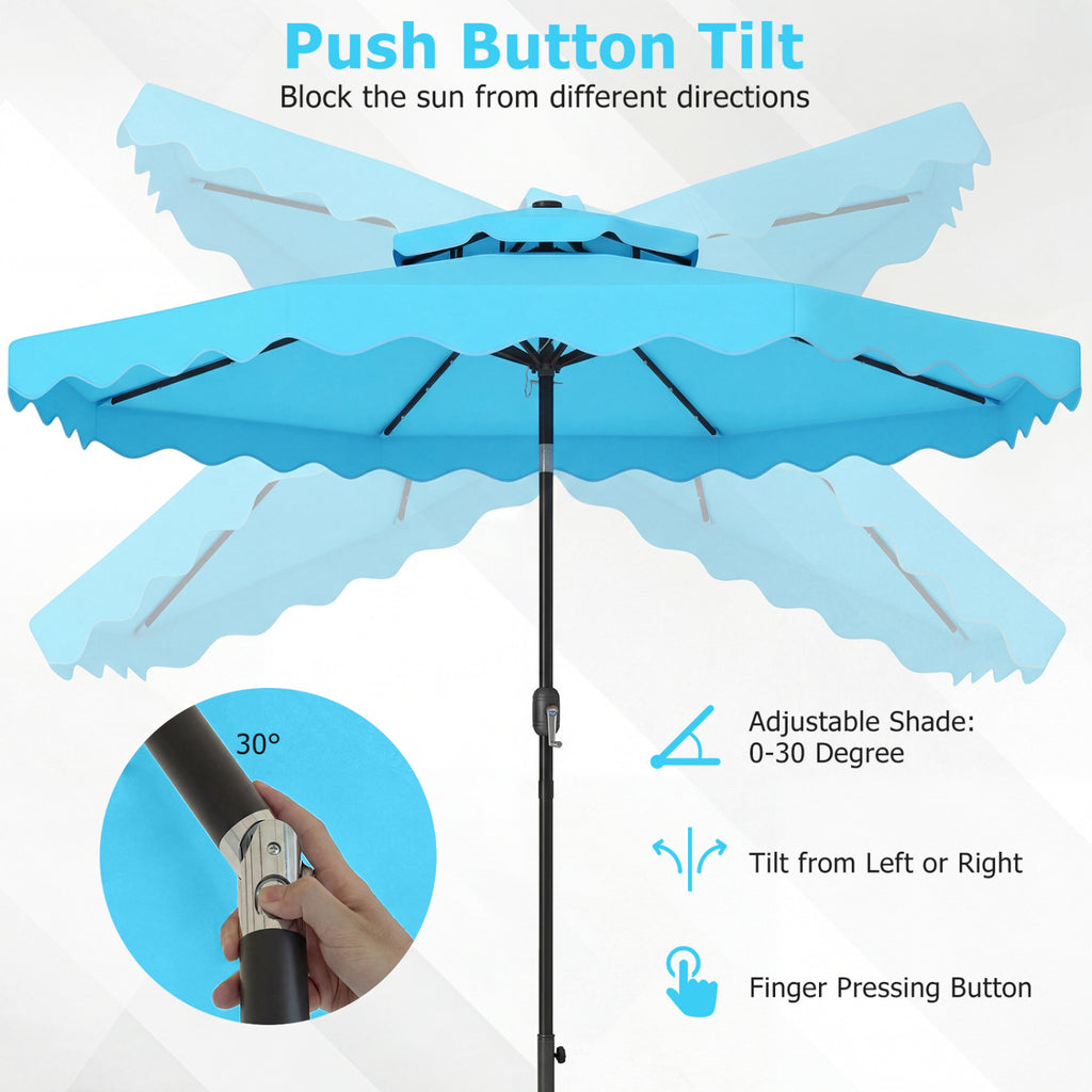 9 FT Solar LED Patio Umbrella Push-Button Tilt and Crank 24 Lights 8