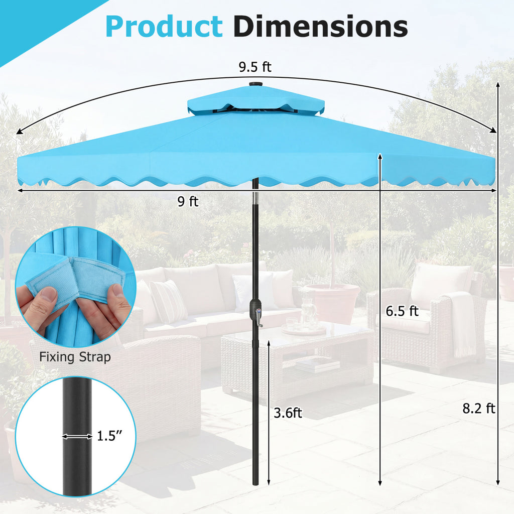 9 FT Solar LED Patio Umbrella Push-Button Tilt and Crank 24 Lights 8