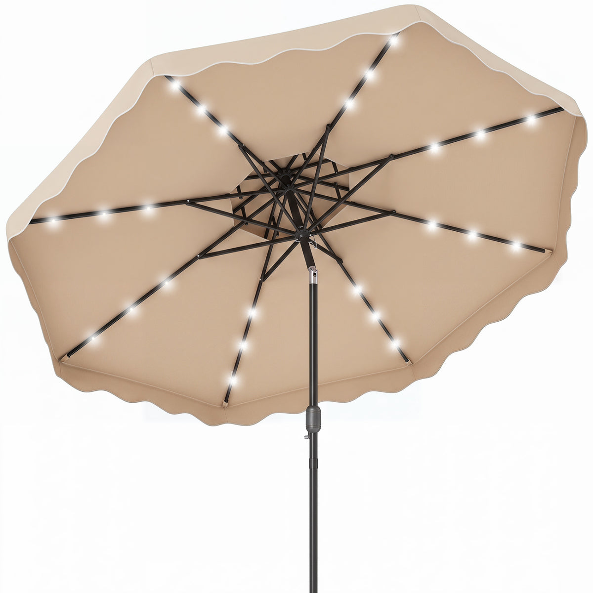 9 Ft Solar LED Patio Umbrella with Push-Button Tilt & Crank – Beige