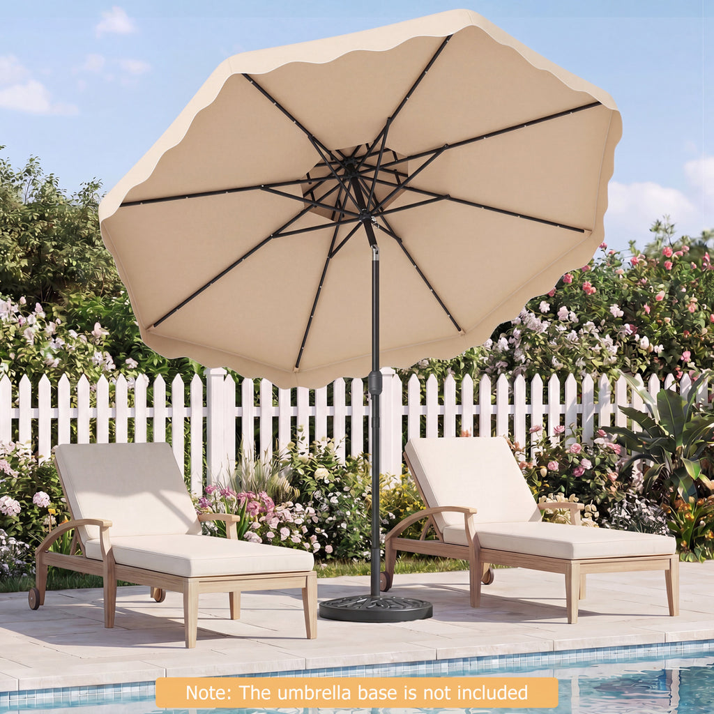 9 Ft Solar LED Patio Umbrella with Push-Button Tilt & Crank – Beige