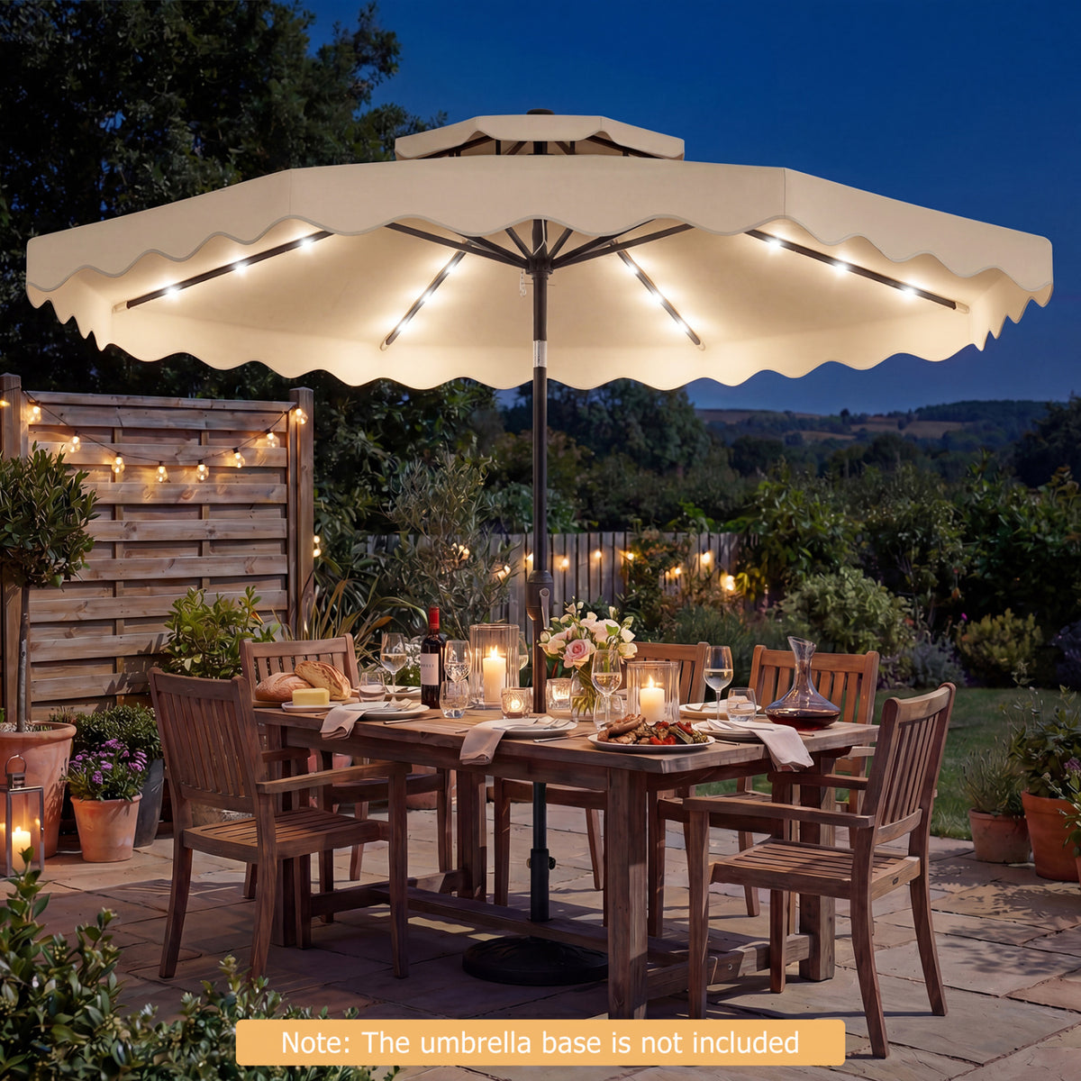 9 Ft Solar LED Patio Umbrella with Push-Button Tilt & Crank – Beige