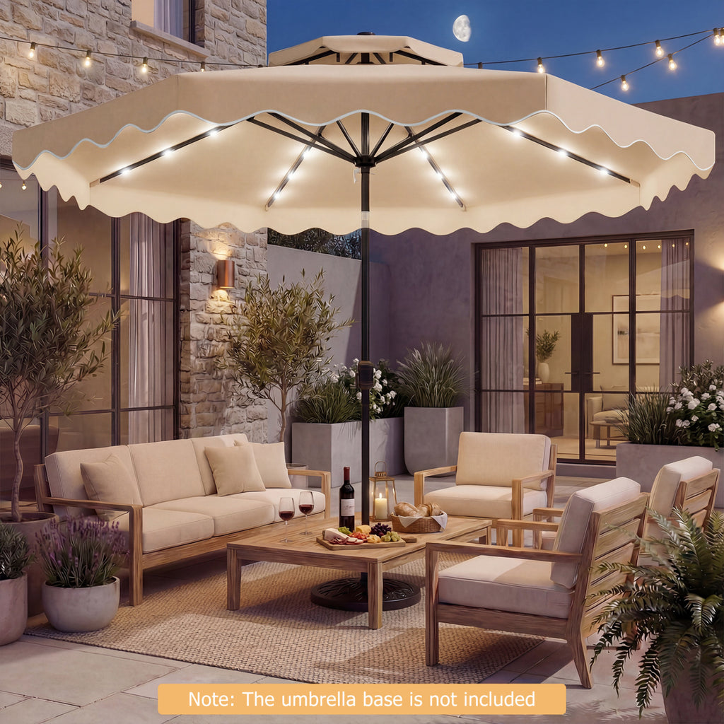 9 Ft Solar LED Patio Umbrella with Push-Button Tilt & Crank – Beige