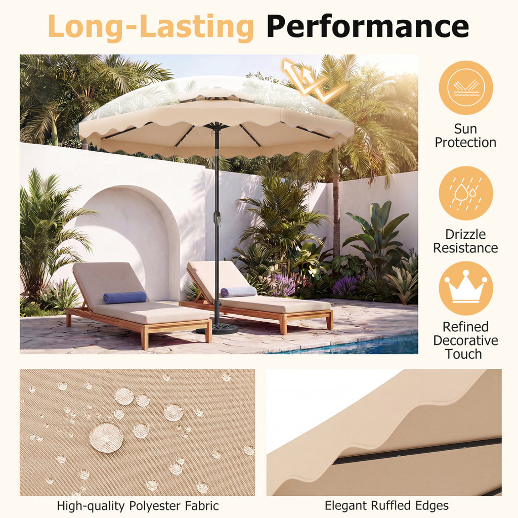 9 Ft Solar LED Patio Umbrella with Push-Button Tilt & Crank – Beige