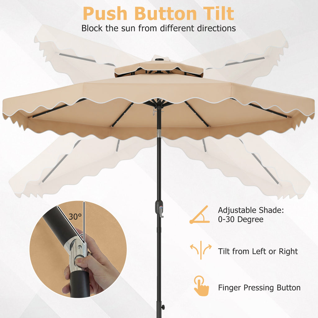 9 Ft Solar LED Patio Umbrella with Push-Button Tilt & Crank – Beige