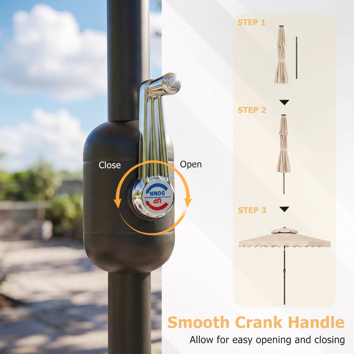 9 Ft Solar LED Patio Umbrella with Push-Button Tilt & Crank – Beige