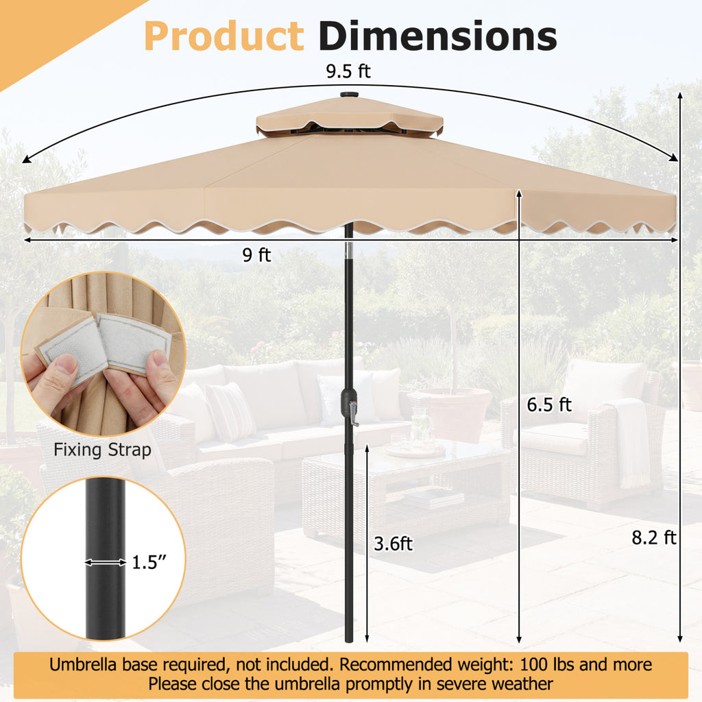 9 Ft Solar LED Patio Umbrella with Push-Button Tilt & Crank – Beige