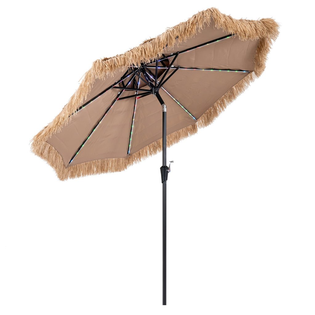 10 FT Solar Thatched Cantilever Umbrella with 112 Multi-color Flowing