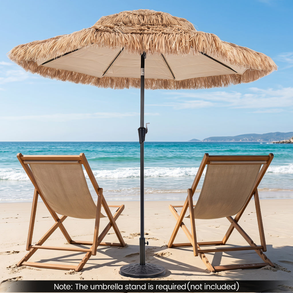 9 FT Solar Thatched Tiki Umbrella with 96 Multi-colored Flowing