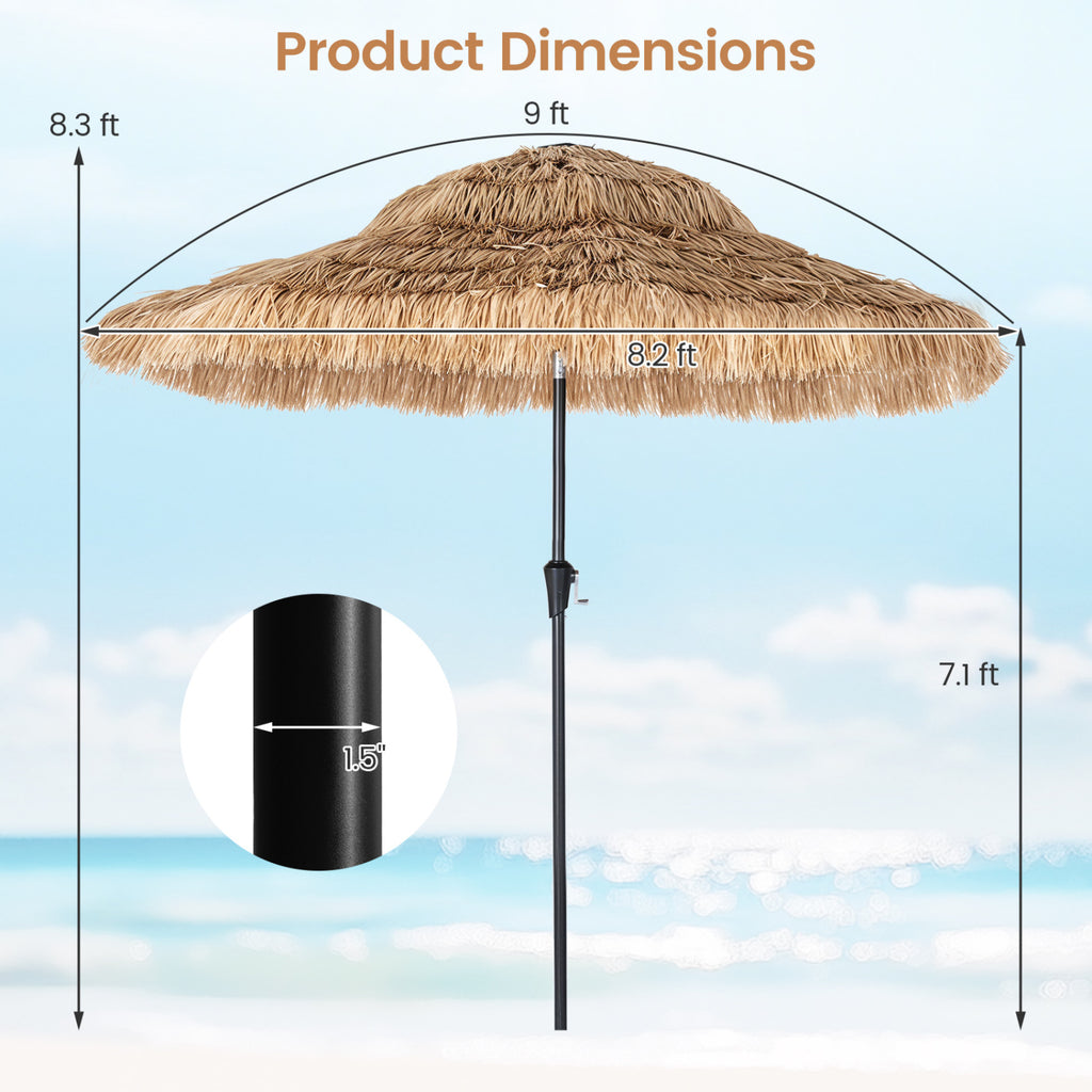 9 FT Solar Thatched Tiki Umbrella with 96 Multi-colored Flowing