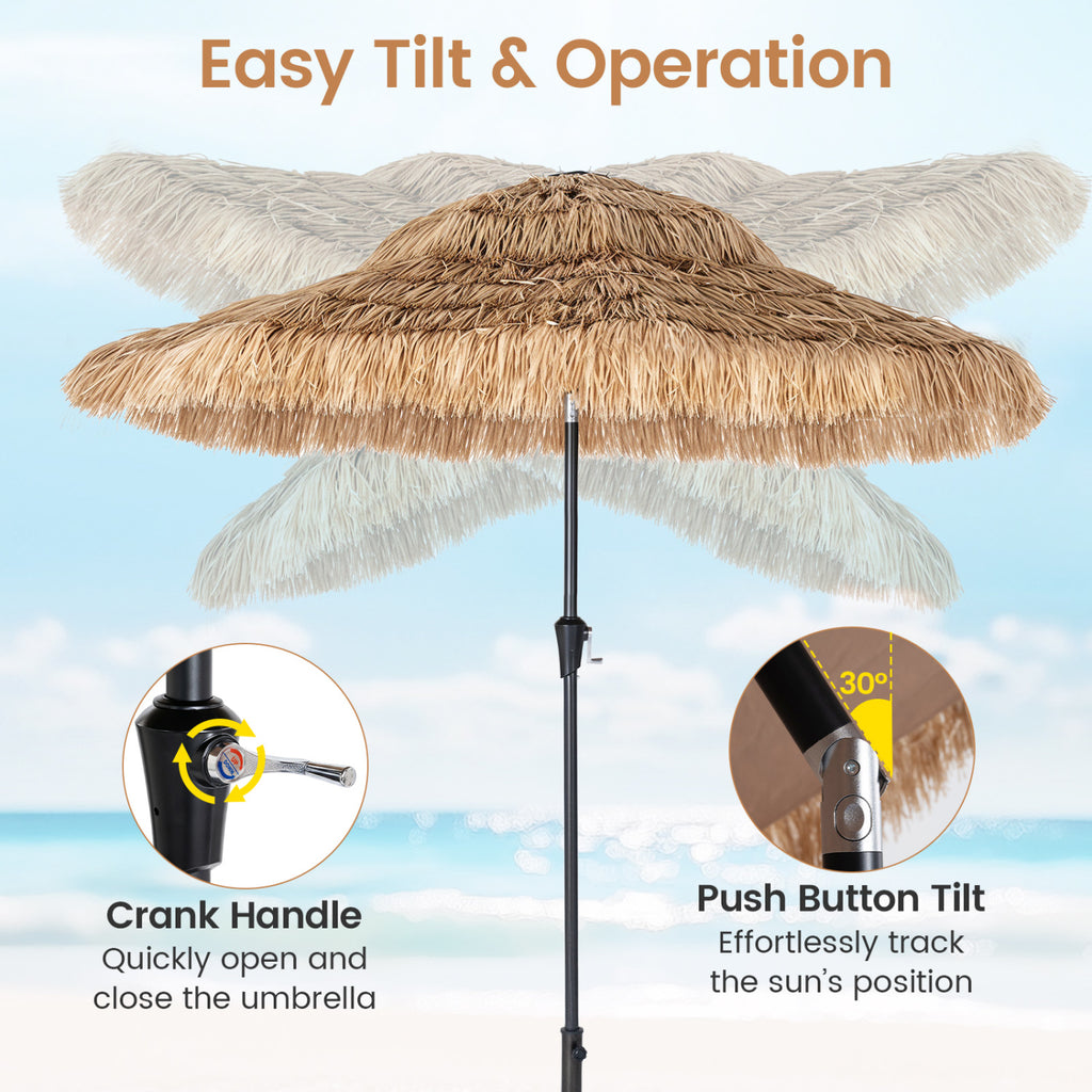 9 FT Solar Thatched Tiki Umbrella with 96 Multi-colored Flowing