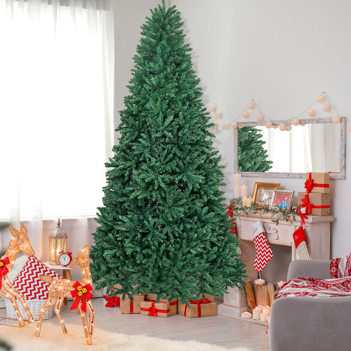9 Ft Hinged Artificial PVC Christmas Tree with Metal Stand - Easy Setup