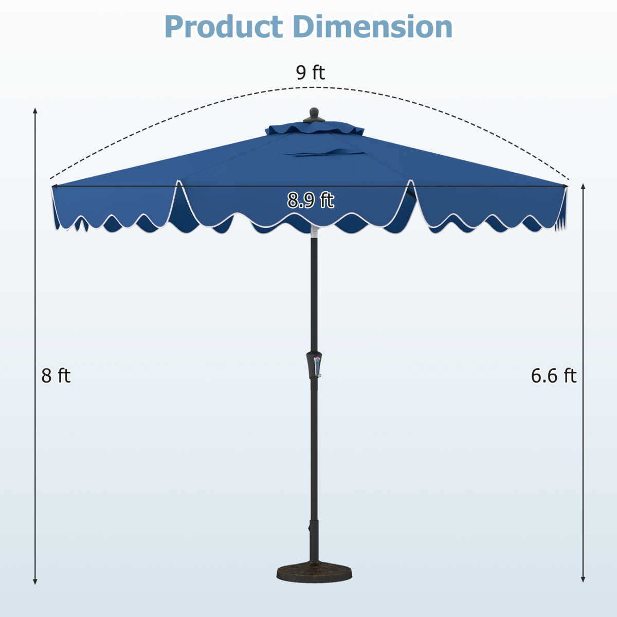 9 Feet Patio Umbrella with Crank Handle and Tilt - Navy