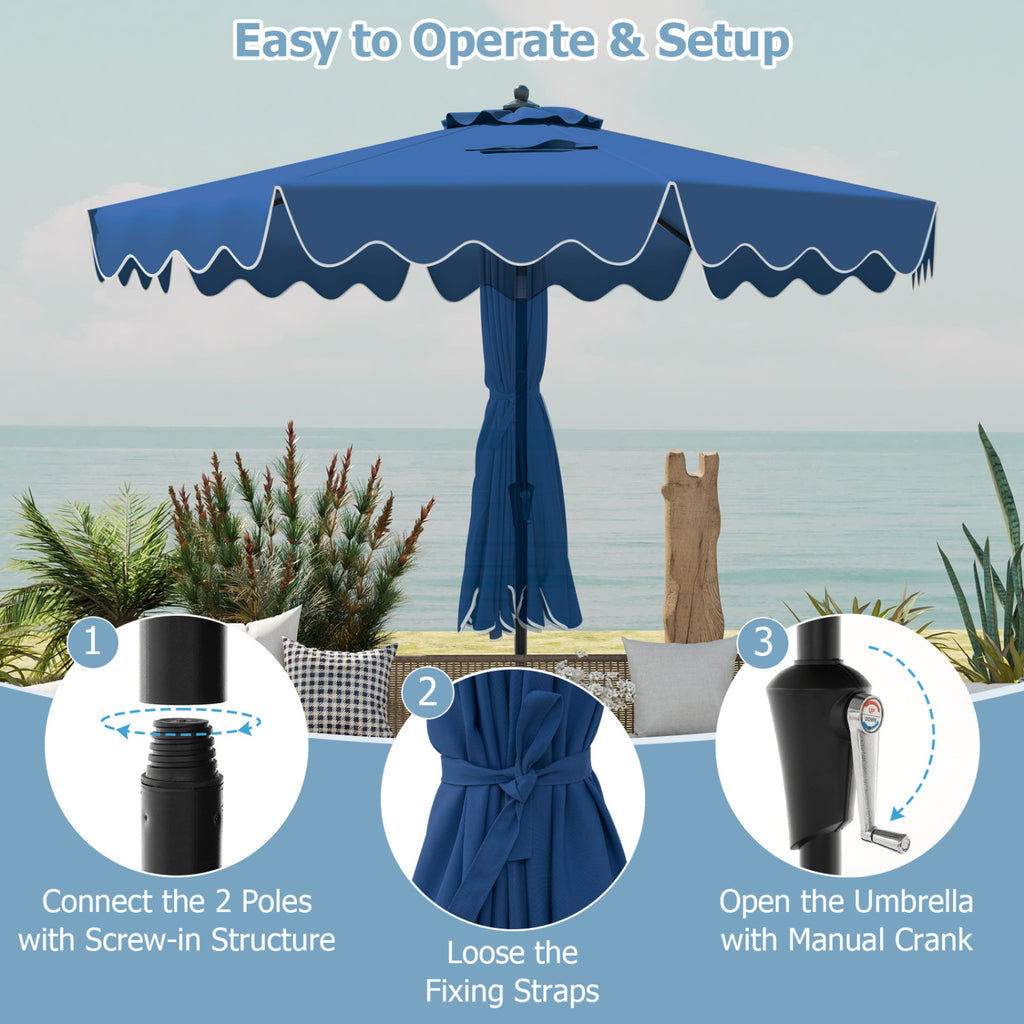 9 Feet Patio Umbrella with Crank Handle and Tilt - Navy