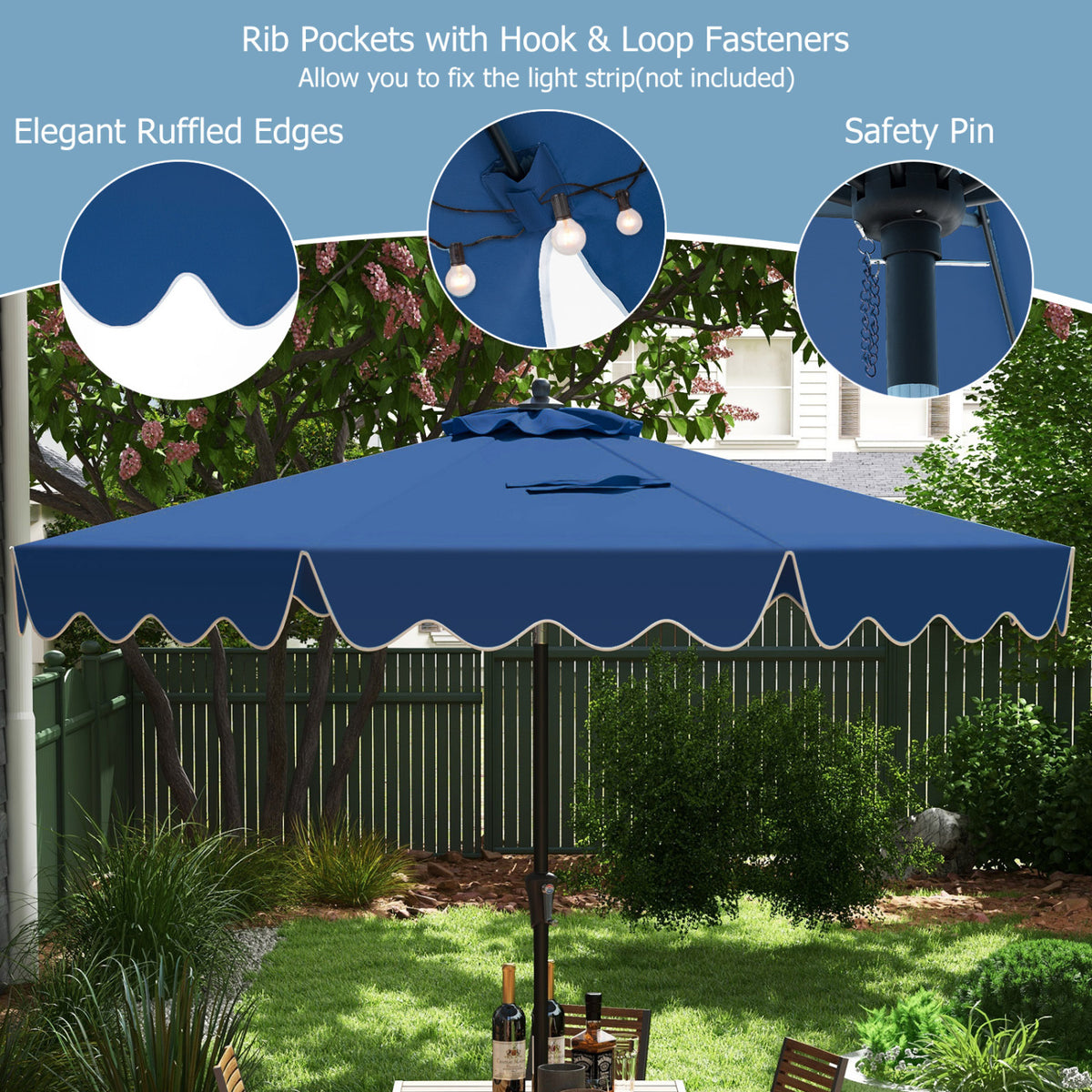 9 Feet Patio Umbrella with Crank Handle and Tilt - Navy