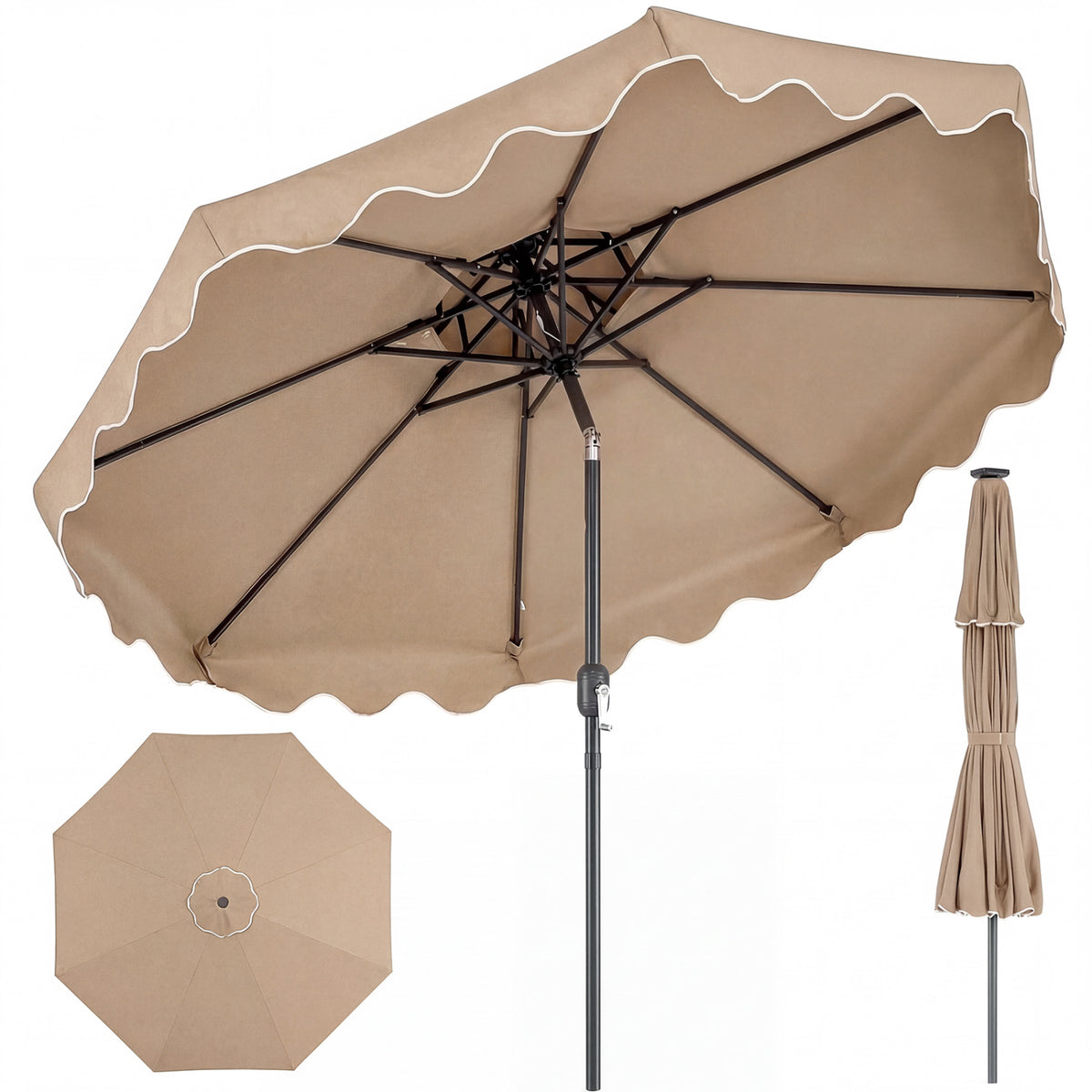 9 Feet Patio Umbrella with Push Button Tilt and Crank - Coffee
