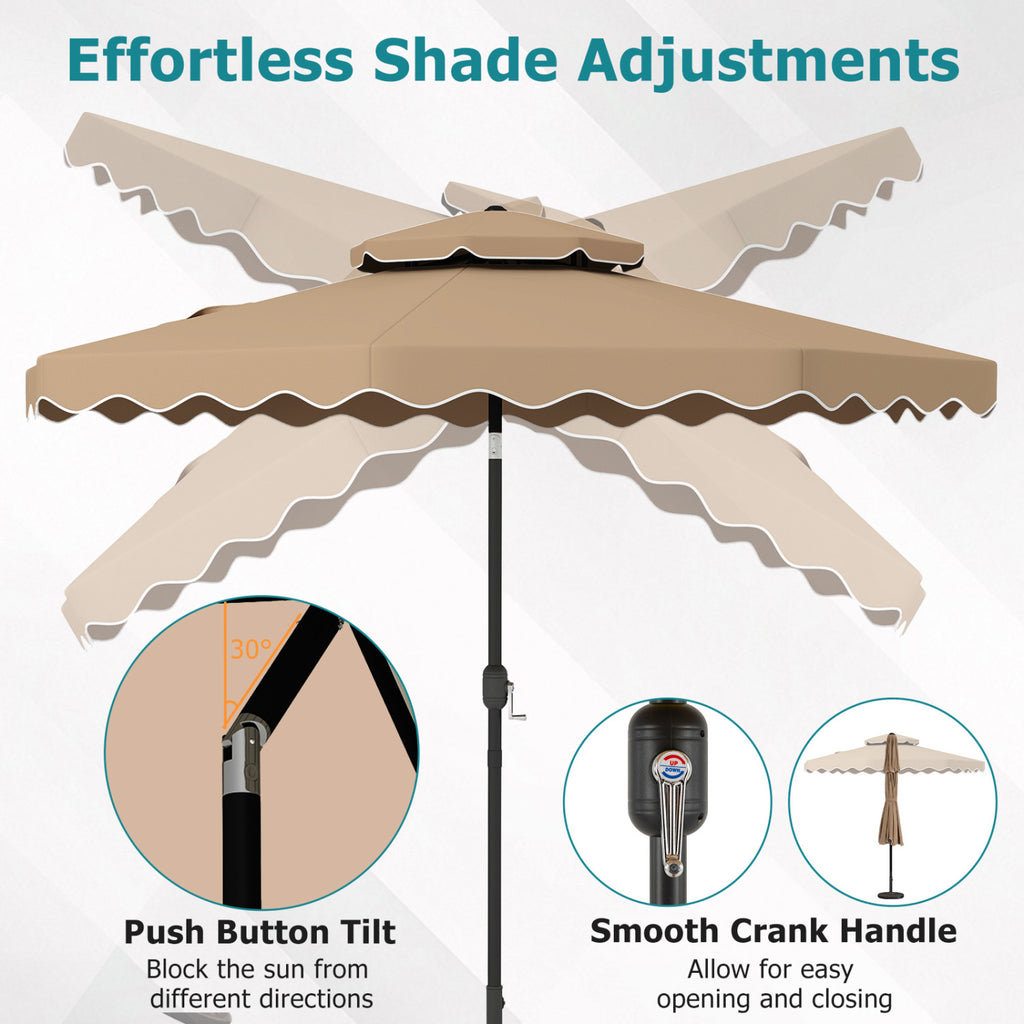 9 Feet Patio Umbrella with Push Button Tilt and Crank - Coffee