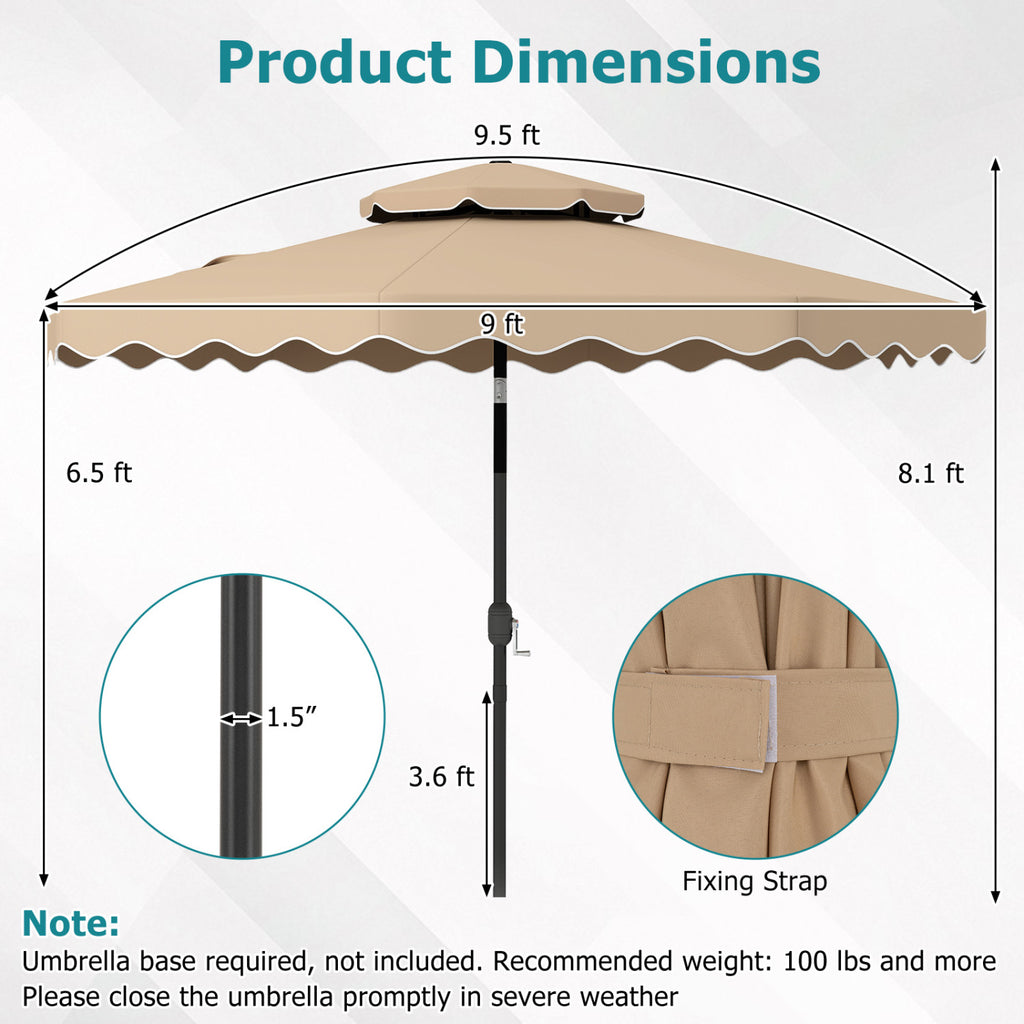 9 Feet Patio Umbrella with Push Button Tilt and Crank - Coffee
