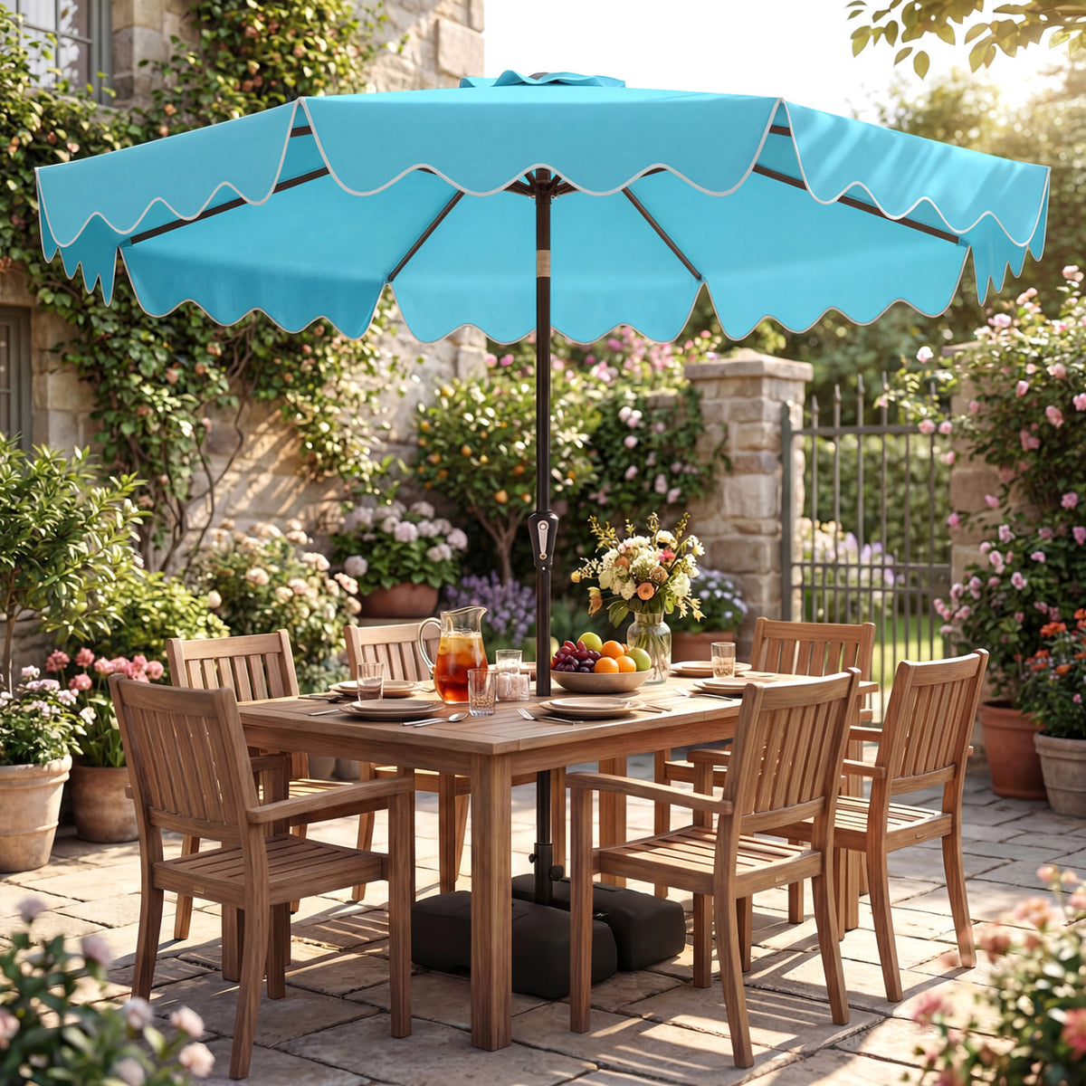 9 Feet Patio Umbrella with Weighted Base and Sandbags