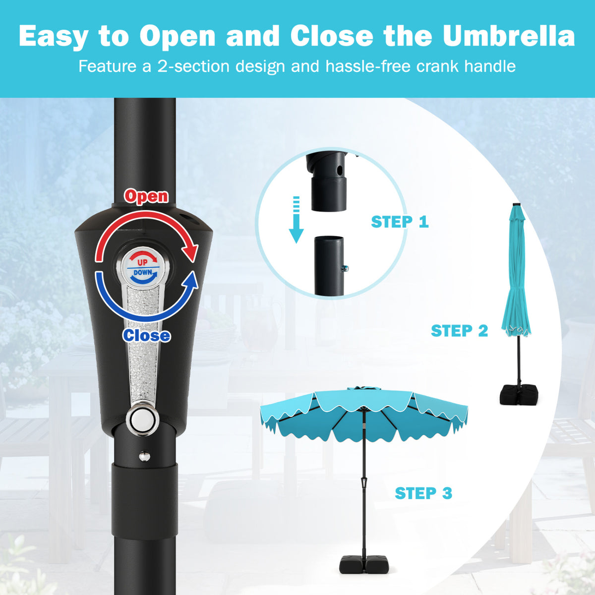 9 Feet Patio Umbrella with Weighted Base and Sandbags