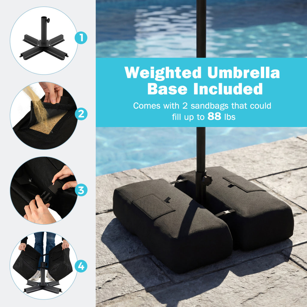 9 Feet Patio Umbrella with Weighted Base and Sandbags