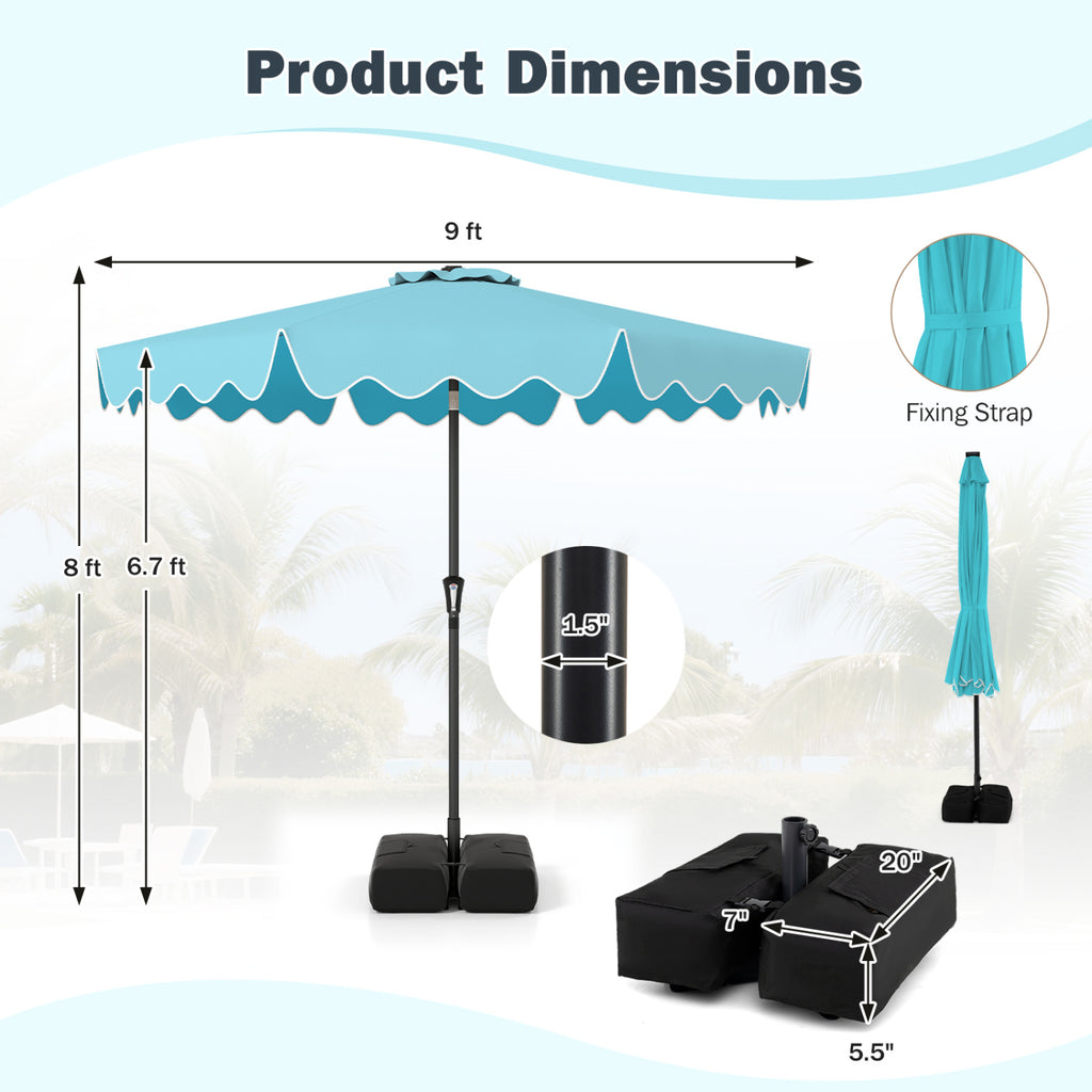 9 Feet Patio Umbrella with Weighted Base and Sandbags