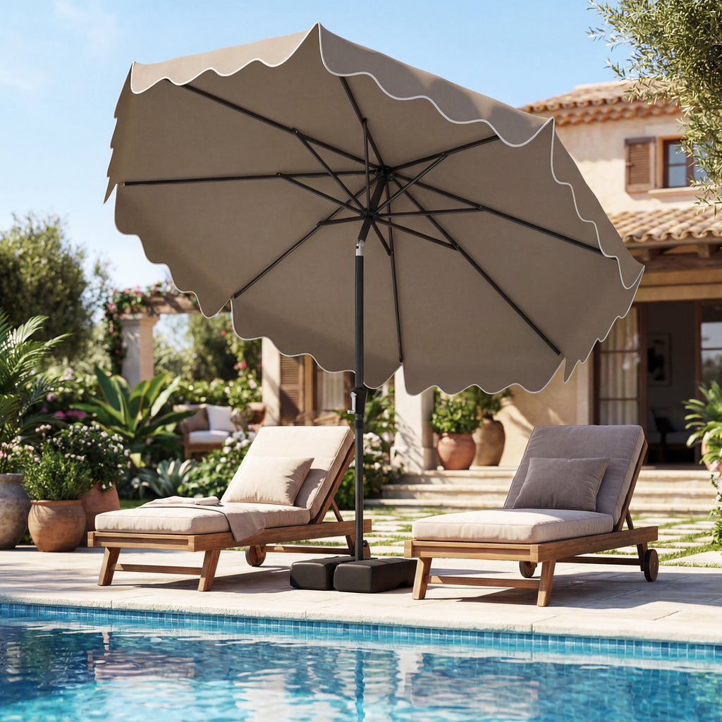 9 Feet Patio Umbrella with Weighted Base and Sandbags - Brown