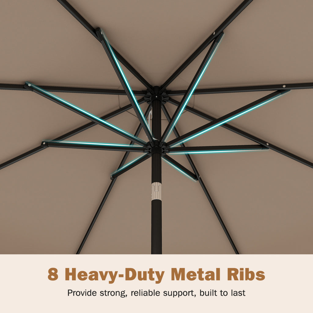 9 Feet Patio Umbrella with Weighted Base and Sandbags - Brown