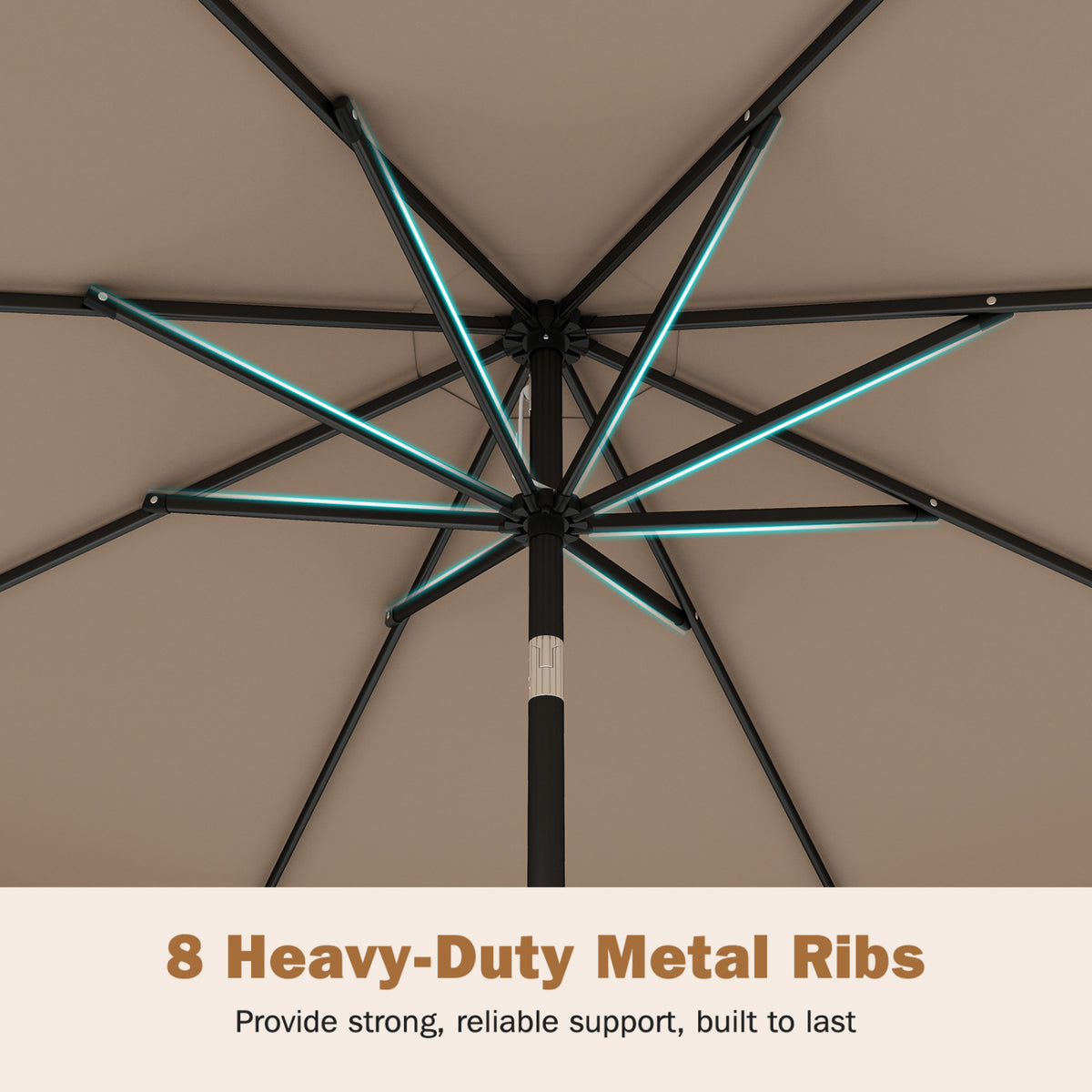 9 Feet Patio Umbrella with Weighted Base and Sandbags - Brown