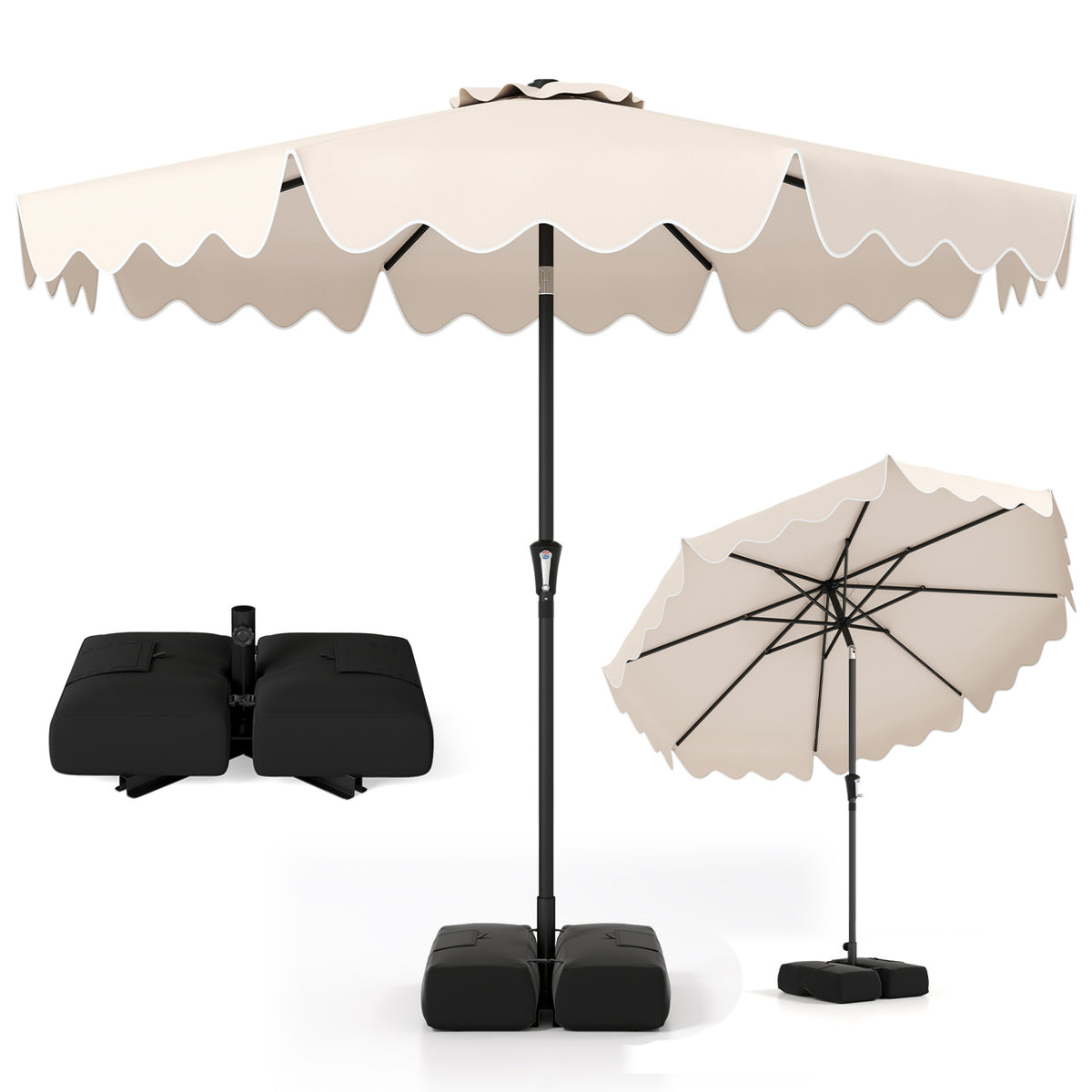 9 FT Solar LED Patio Umbrella with Base, Red
