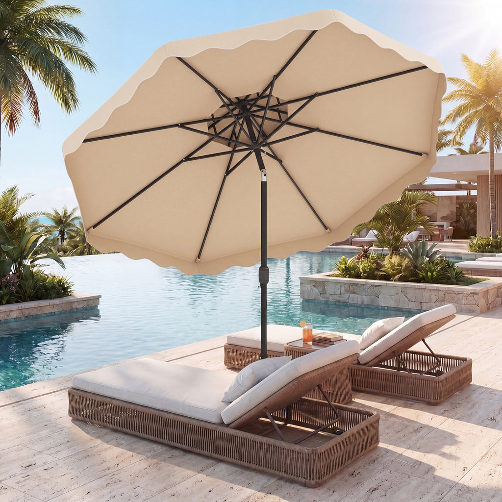 9 Feet Patio Umbrella with Push Button Tilt & Crank - Beige