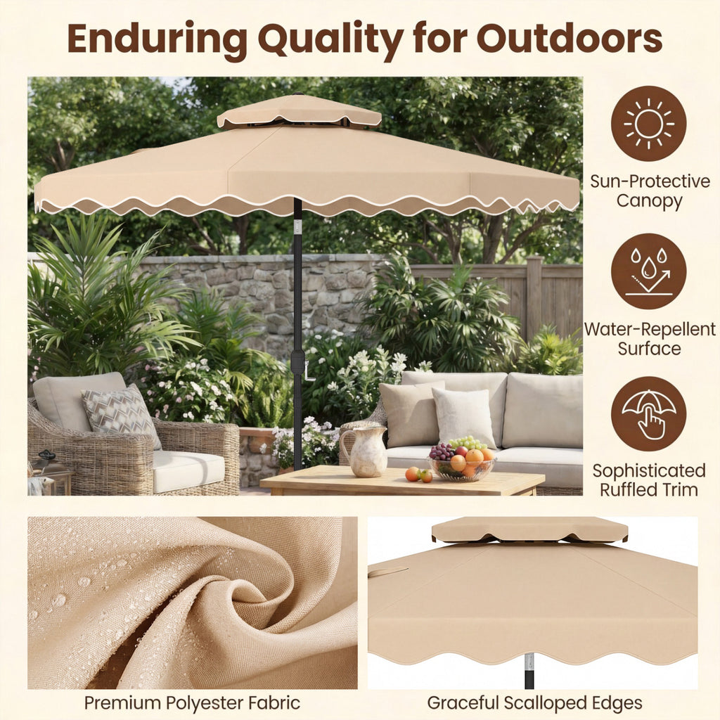 9 Feet Patio Umbrella with Push Button Tilt & Crank - Beige