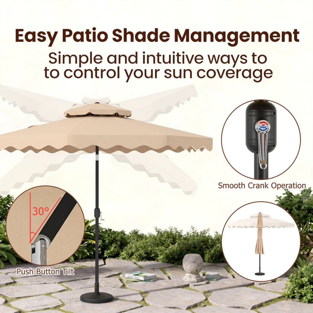 9 Feet Patio Umbrella with Push Button Tilt & Crank - Beige