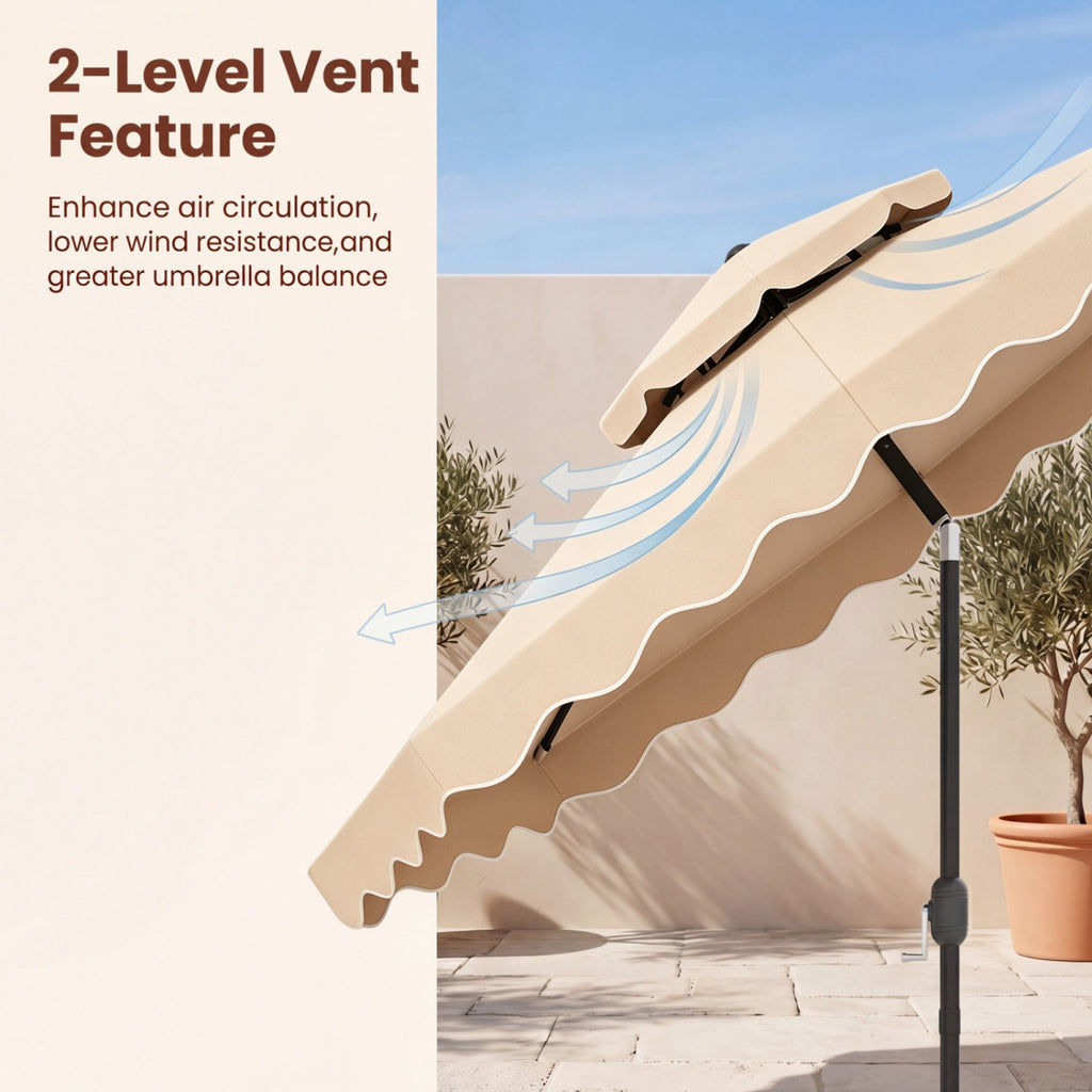 9 Feet Patio Umbrella with Push Button Tilt & Crank - Beige