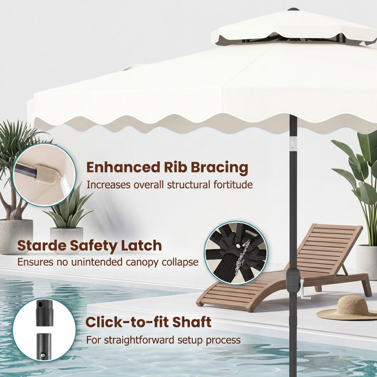 9 Feet Patio Umbrella with Push Button Tilt & Crank - Beige
